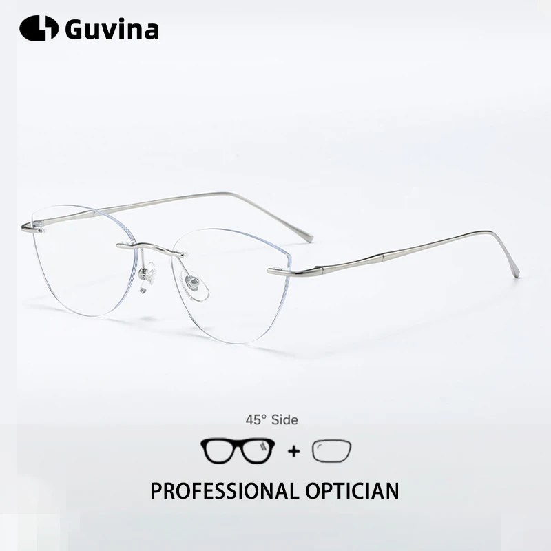 

Очки Guvina Cat Eye женские, безободковые, титановые, премиум-класса, для чтения, с оптической коррекцией, блокирующие синий свет, с защитой от УФ400