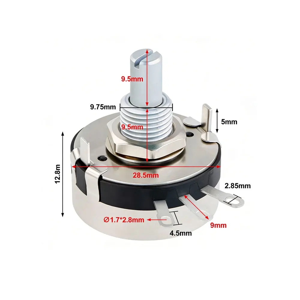 5pcs Potentiometer 470R Round Shaft Carbon Rotary Taper Potentiometer WTH118 2W 1A 1K 2.2K 4.7K 10K 22K 47K 100R 220K 560K 1M