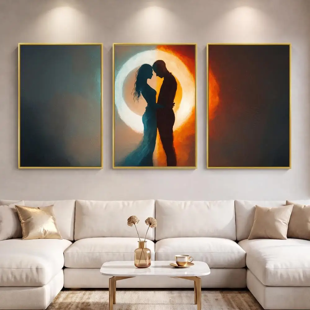 Romantic Couple Dancing Fantasy Painting Calligraphy 3 PCS Canvas Wall Prints for Living Room Decor Modern Fashion Wall Decals