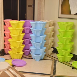 3-Dimensional Stackable Flower Pot Movable 3-Petal 4-Petal Planting Container Vegetable Plants Vertical Growing Pot Multi-Colors