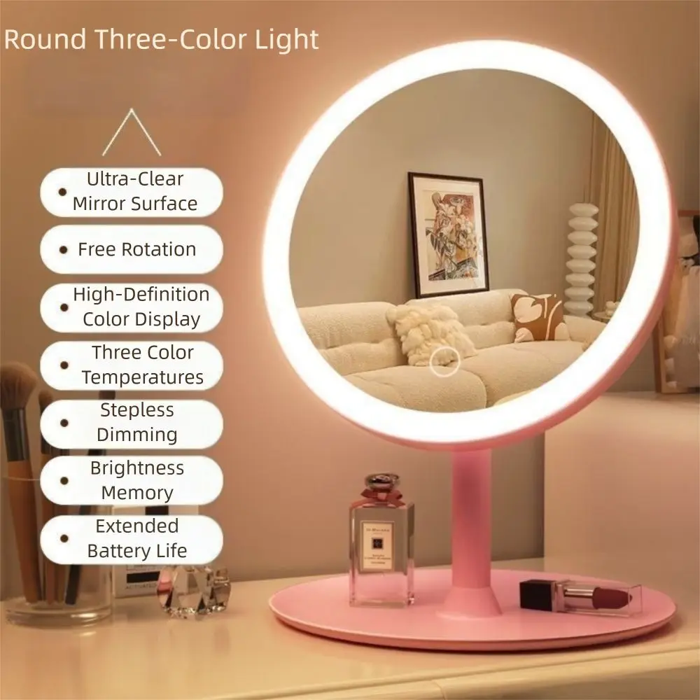 مرآة مكياج LED 3 ألوان 270 °   مرآة مستحضرات التجميل القابلة لإعادة الشحن عبر USB، مرآة زينة لسطح المكتب قابلة للتعديل