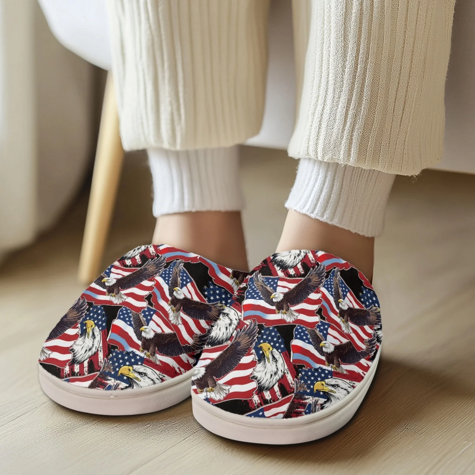 PENSTROLL US Flag Eagle Closed Toe Easy Slip On Shoes For Recovery House Shoes That Don't Rub Top Of Foot Indoor Slippers