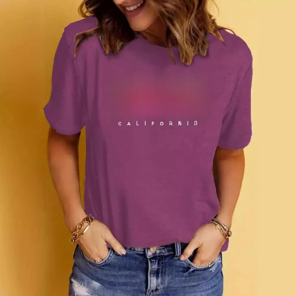 

Summer Women's round Neck Short Sleeve T-shirt Los Angeles Printed Casual Fashion Top European American Style