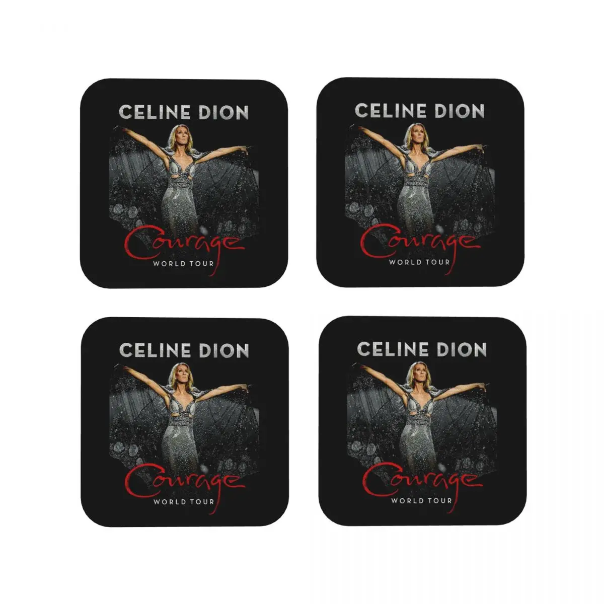 Dion Courage Singer Celine Dion Coasters Kitchen Placemats Insulation Cup Coffee Mats For Decor Home Tableware Pads Set of 4