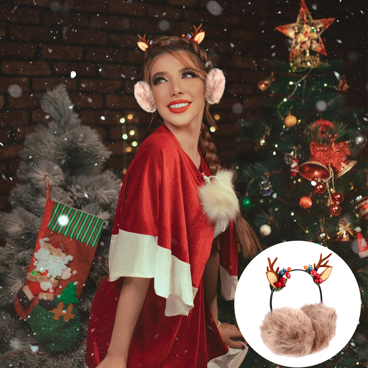 

Cat Ears Deer Antler Head Hoop Headband Winter Muffs for Kids Sports Warmer Artificial Fruit Women Woman Girls
