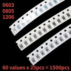 1500pcs 0603 0805 1206 SMD Film Resistor 0R~10M Accuracy 1%  60 Kinds*25pcs SMD Chip Resistor DIY Assorted Set of Resistors Kit