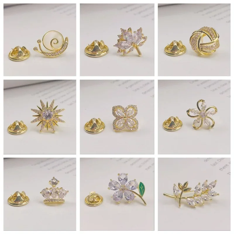 Korean Fashion Crystal Zircon Flower Brooch Mini Crown Lapel Pin Cardigan Shirt Collar Pins Badge Brooches for Women Jewelry