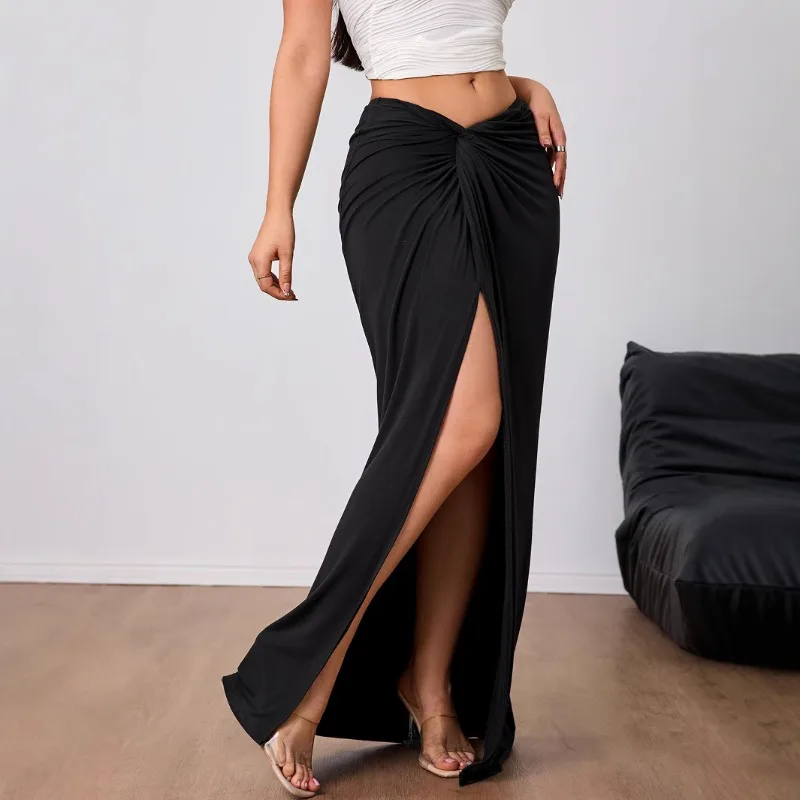 Women'S High Slit Waist Black Elegant Skirt Spring Summer Long Maxi Skirt A-Line Hip Mermaid Fishtail Skirt Femme Commuter