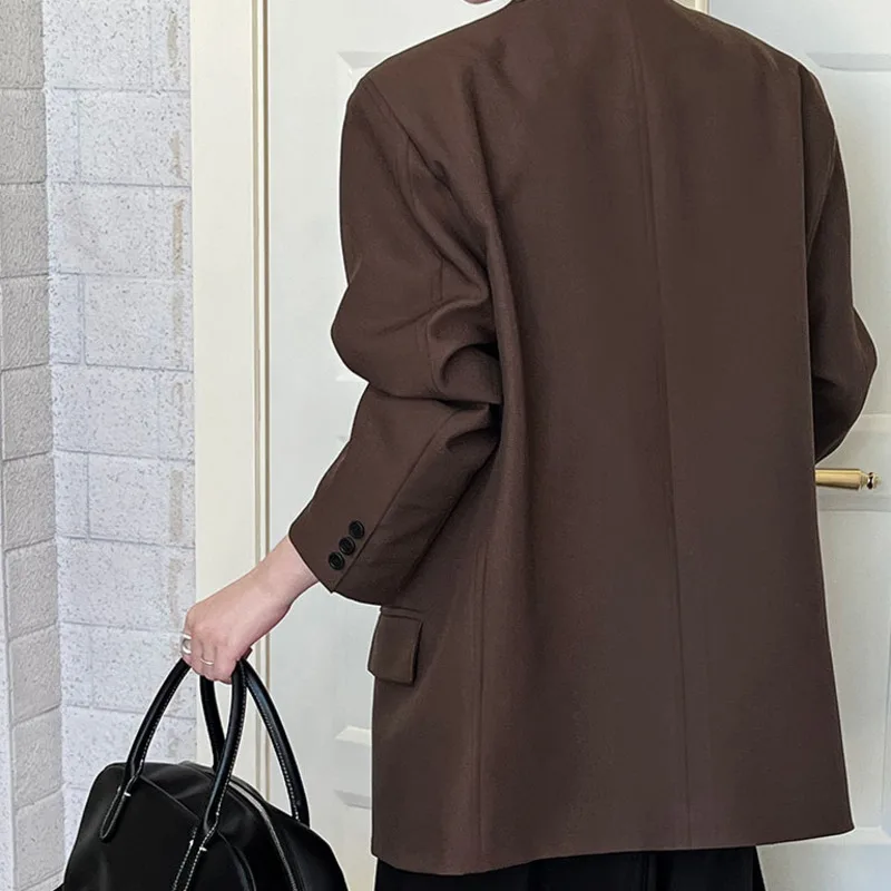 EAEOVNI Vintage-Stil Damen-Blazer-Mantel, einfarbig, 2025, Herbst, neuer Mantel, gekerbter Kragen, Knopfjacke, Bürodame-Kleidung