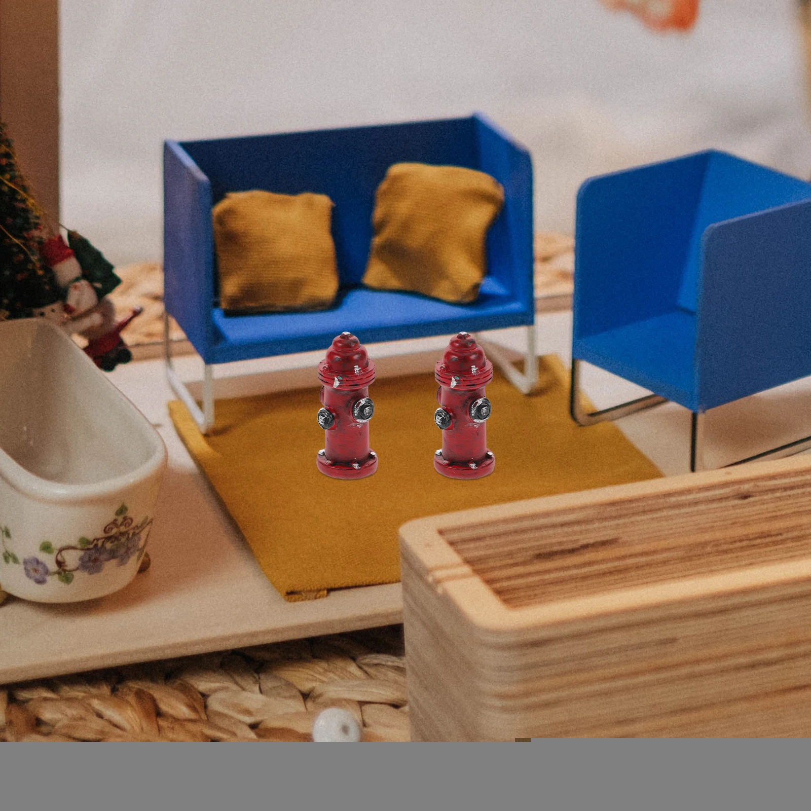 

2pcs Mini Resin Fire Hydrant for Dollhouse Decor Micro Landscape Fire Hydrant Statue Firefighter Themed Cake Topper Decoration
