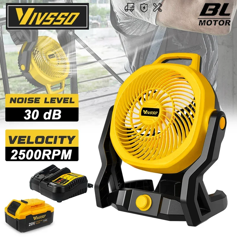 

VIVSSO 12 Inch Fan 3 Speed Adjustable Outdoor Camping Fan Table Portable Air Circulators For Dewalt 20V Battery Pins