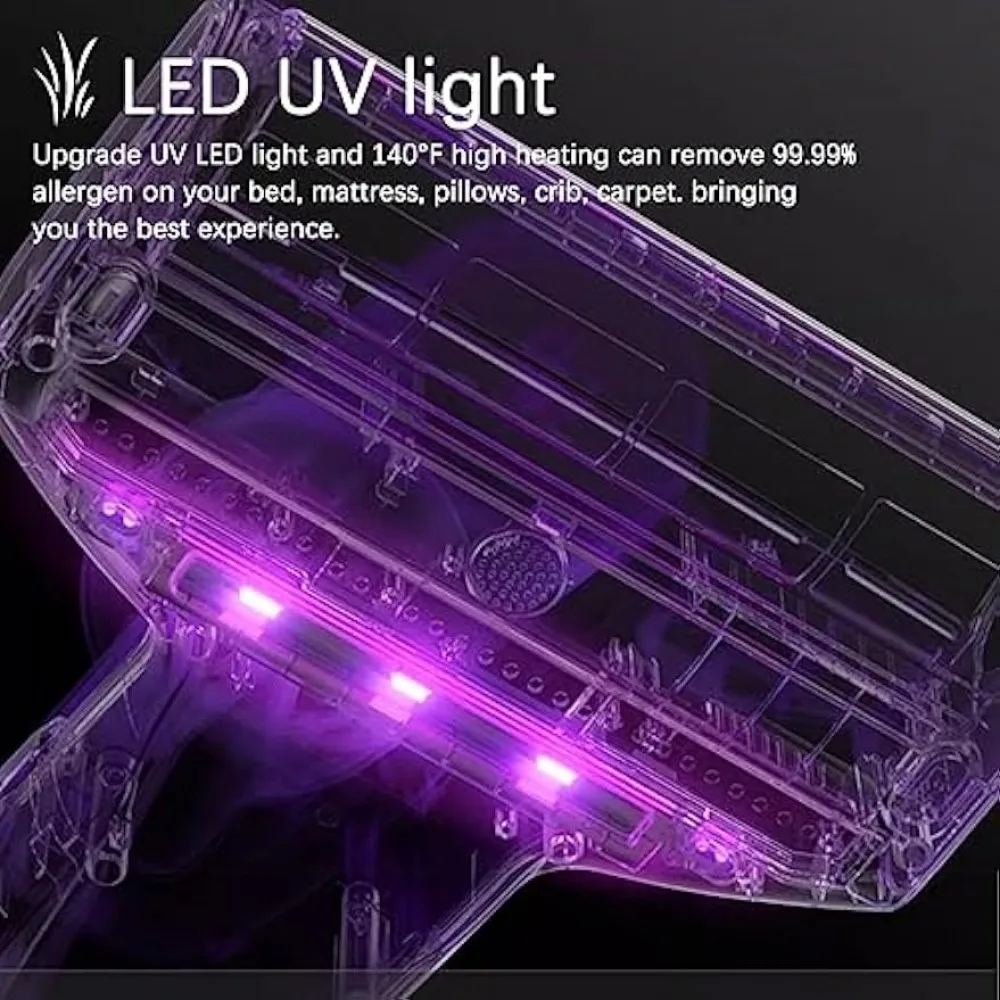 Mattress Vacuum Cleaner with UV & High Heating Tech, 12Kpa Strong Suction Handheld Vacuums of Bed Mattress Sofas, Pet Hair