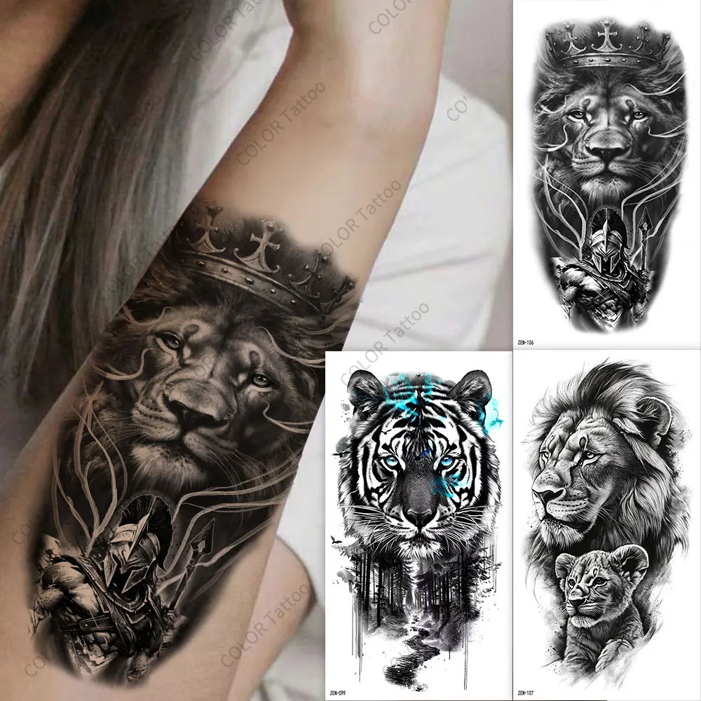 

Black Animal Male Temporary Tattoo Female Waterproof Lion Tiger Wolf Fake Tattoo for Arm Decoration