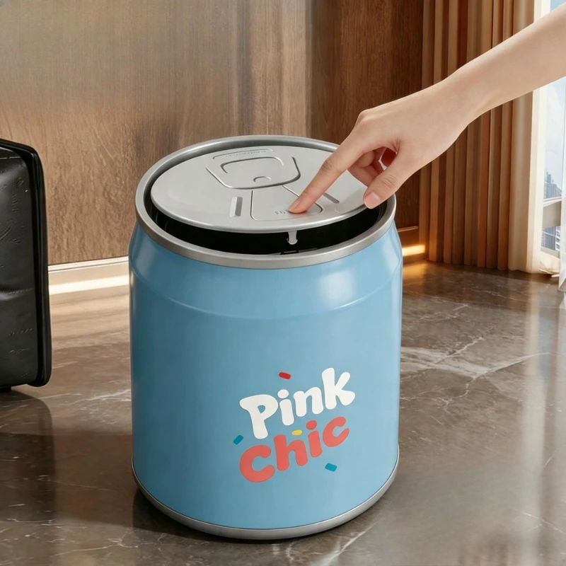 

Creative Wastebasket Press-Top Living Room Trash Can Household Storage Waste Bin Large Capacity Garbage Paper Basket with Pulley