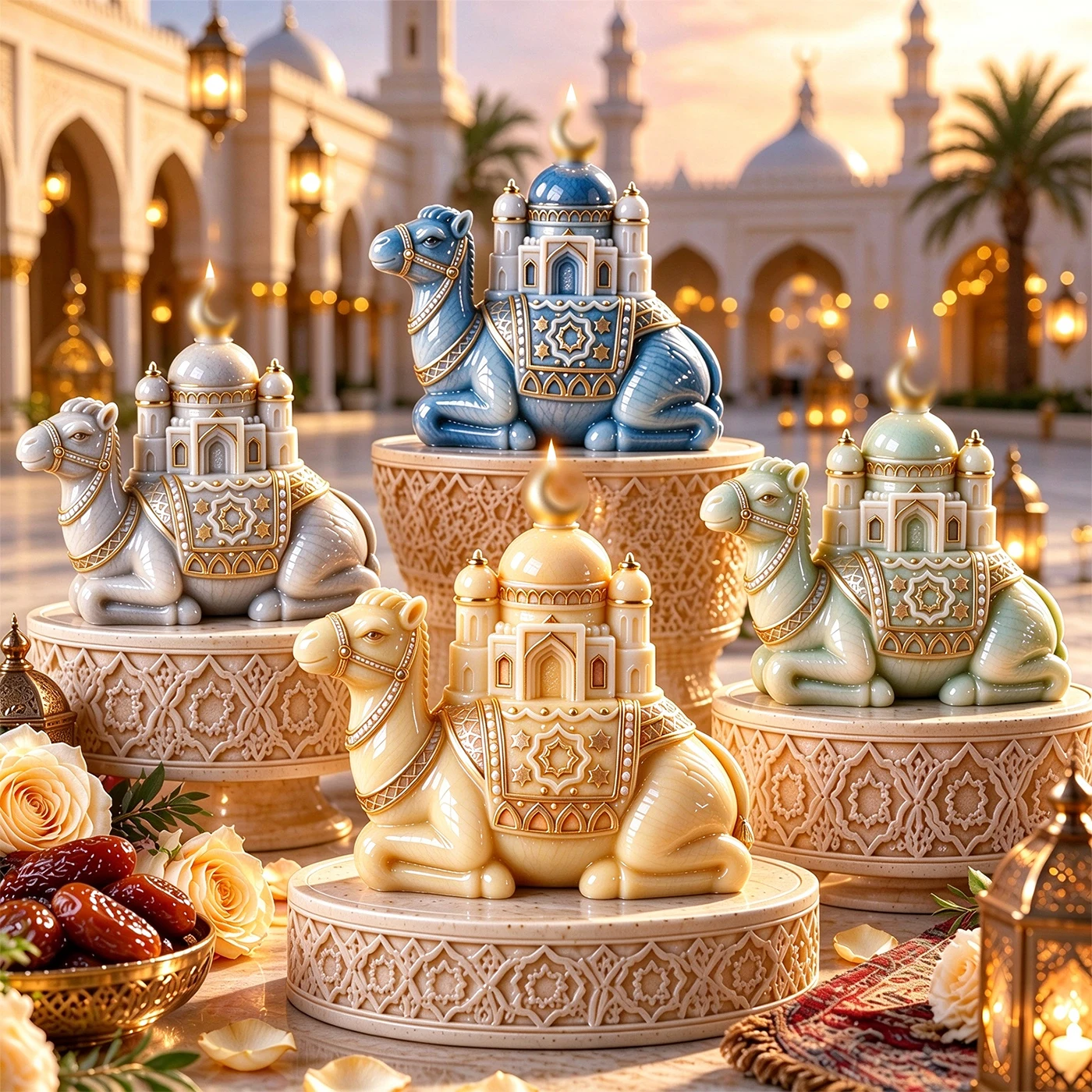 3D Camel Mosque Candle Silicone Mold, Ramadan Eid Crescent Moon Resin Plaster Mould for Islamic Home Decor