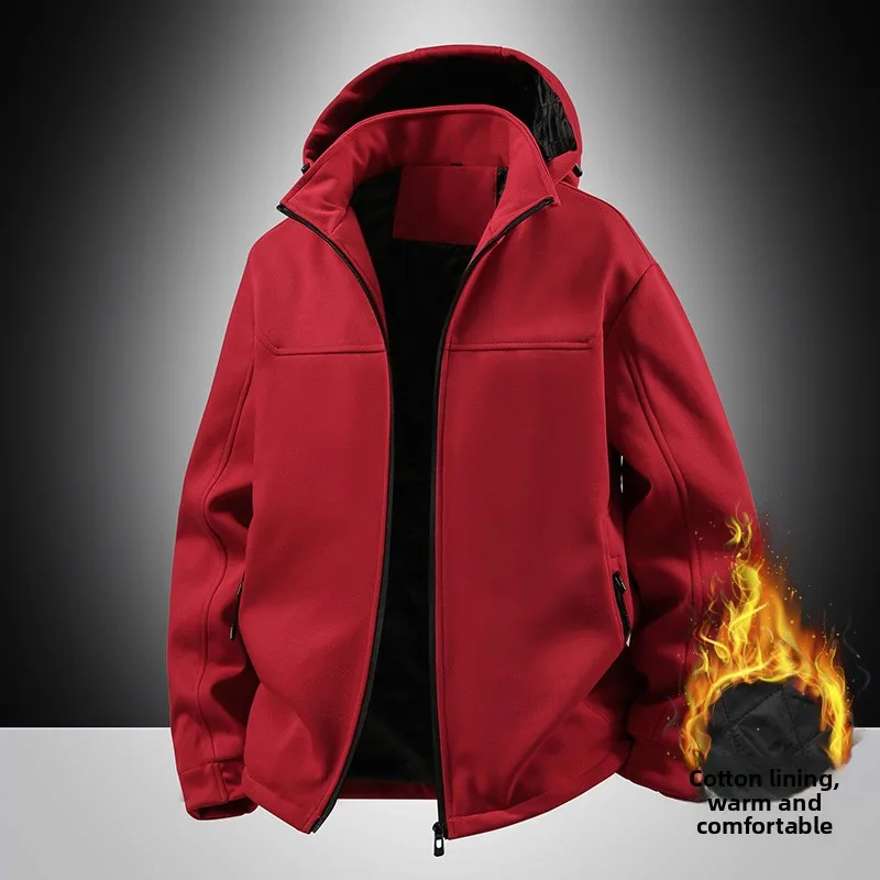 

Men's Hooded Jaet Thiened Cotton Casual Sle Warm Outerwear Red Color Autumn Winter New Arrival Faionable Streetwear