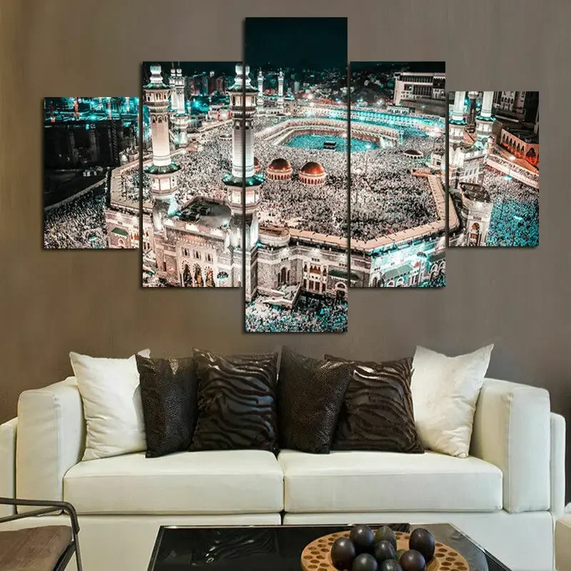 Islam Muslim Hajj Makkah Religion Canvas Print Painting Wall Art Home Decor 5 Panel HD Print Room Decor Paintings Pictures