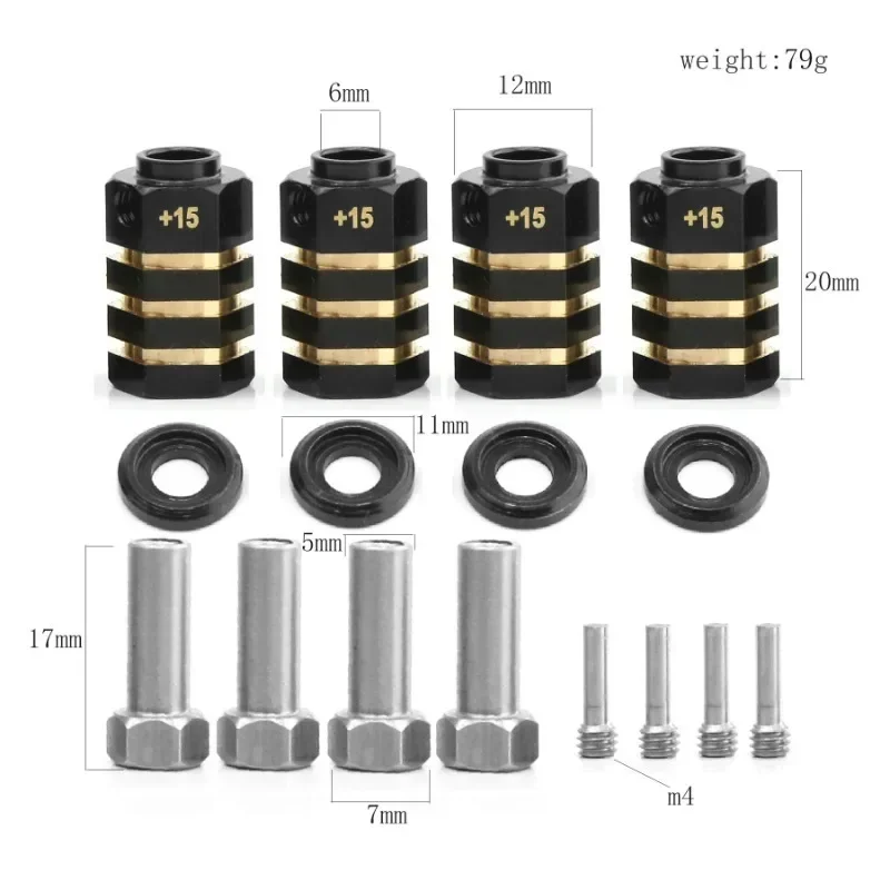 4pcs cubo sextavado da roda do carro RC 12mm adaptador de extensão ampliado contrapeso de latão para Trxs TRX4 TRX6