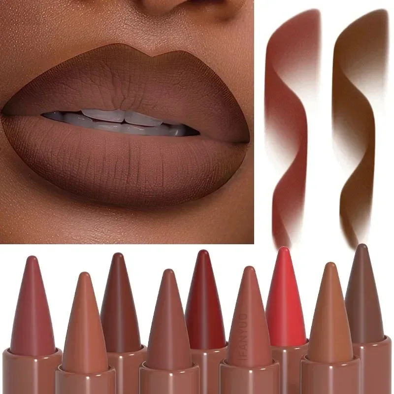 9-color Tapered Gradient Lip Liner Matte Black Brown Velvet Lipstick Waterproof Non Sticky Contouring Tint Crayon Lip Cosmetics