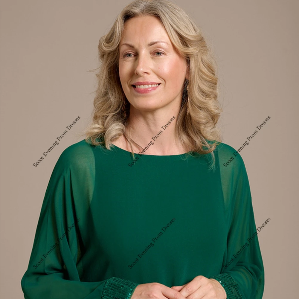 Scoop verde mãe da noiva vestidos com chiffon manga cheia vestidos de festa de casamento para as mulheres 2025 verão novo robe de soirée