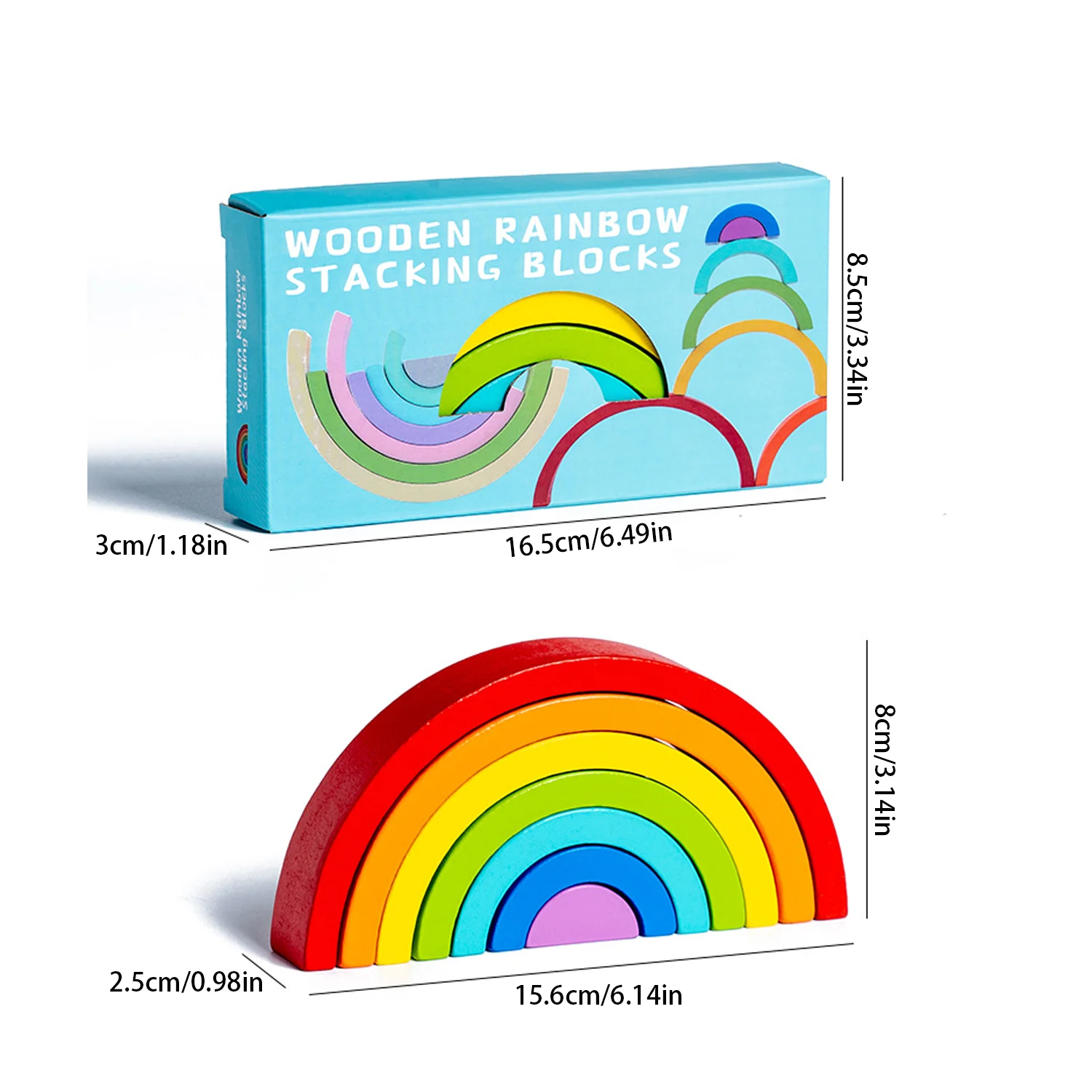 Wooden Rainbow Building Blocks for Children's Puzzle Assembly, Stacking Music Enlightenment, Color Cognition, Ornament Toys