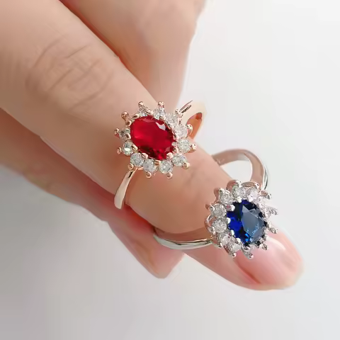 Diana Ring For Women Princess Style Blue Crystal Zircon Silver Color Engagement Wedding Finger Rings Gift Fashion Jewelry R076