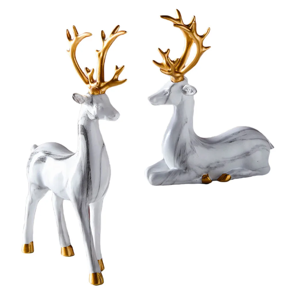 

1Pair Delicate Marble Pattern Elk Desktop Decoration Unique Tabletop Deer Ornament Exquisite Home Elk Decor Deer Decoration