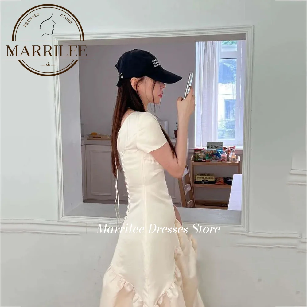 Marrilee  Evening Dresses Elegant For Wedding Tea Length Boat Neck Top Bridal Dressing Gown Cap Short Sleeve Robe De Mariee 2024