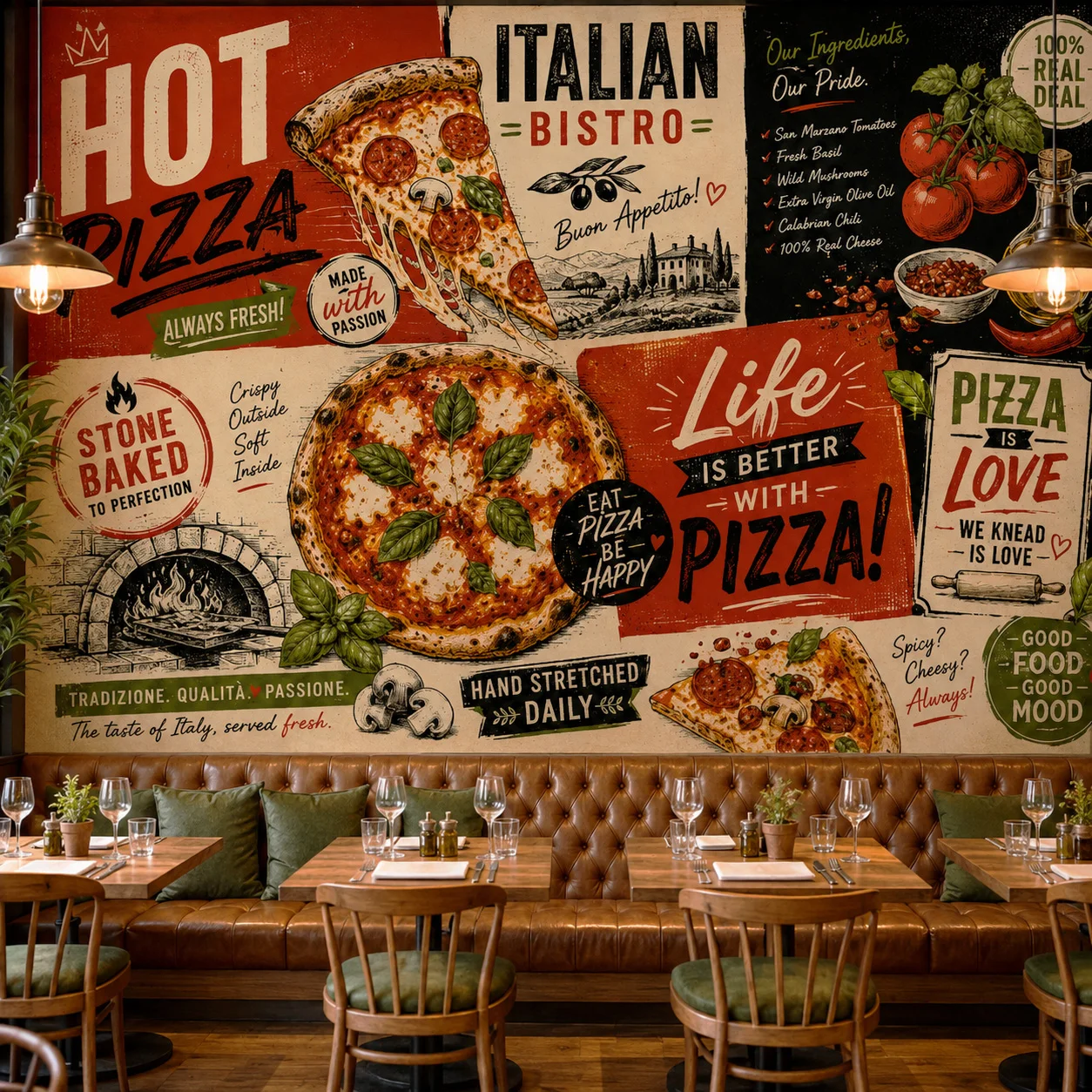 Commercial Wallpaper Printing - Wallpaper Mural Dinding Pizza Vintage untuk