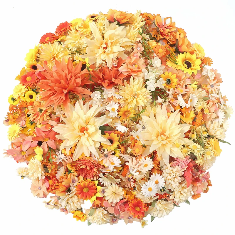 Orangefarbene künstliche Blumen, Rosenblütenköpfe, Heimdekoration, Gartendekoration, DIY-Hochzeitsdekoration, Außendekoration und Zubehör – Detail 1