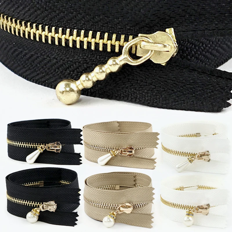 

5Pcs Metal Pearl Sliders Zipper 15-30cm Close-End Zippers for Jacket Sewing Closure Zips Wallet Zip Repair Kit DIY Accessories