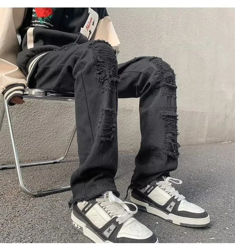 2024 spodnie y2k Streetwear weiß schlank zerrissen gestapelte Jeans Hosen für Männer Kleidung Gothic gebürstet lange Hosen Pantalones Hombre – Detail 19