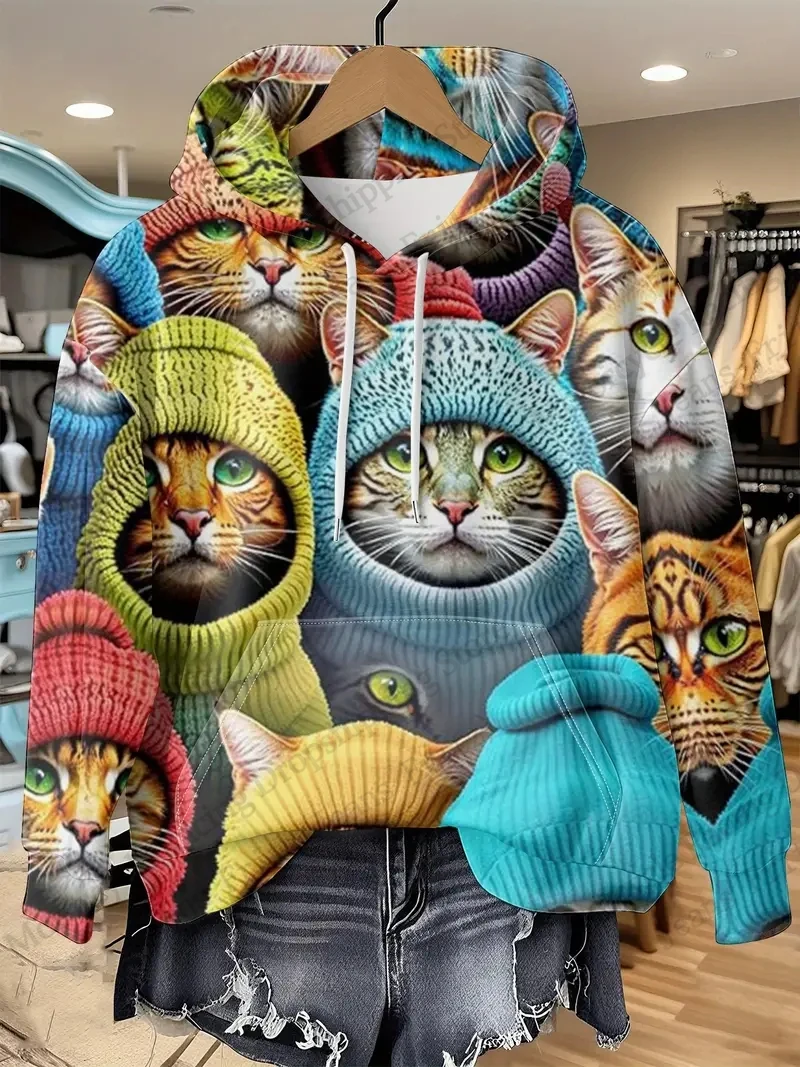 Cute Cat 3d Print Hoodie Women Fashion Oversized Hoodies Sweatshirt Women Sweats Street Coat Sudaderas Harajuku Clothes Female