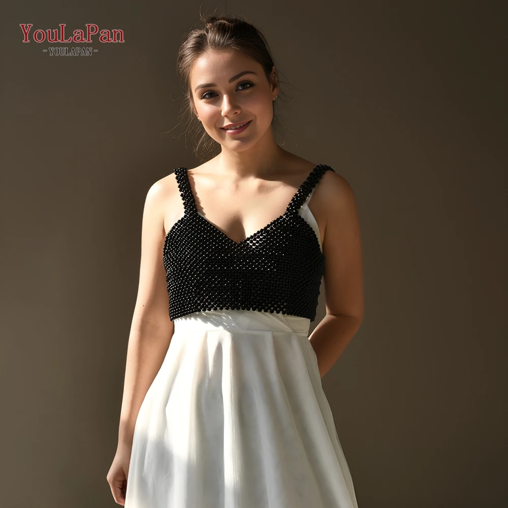 Youlapan Fresh And Cute Style Pearl Beaded Camisole Bridal Party Party Matching Crop Top Cover-Up Vacation Bikini Matching G95-B