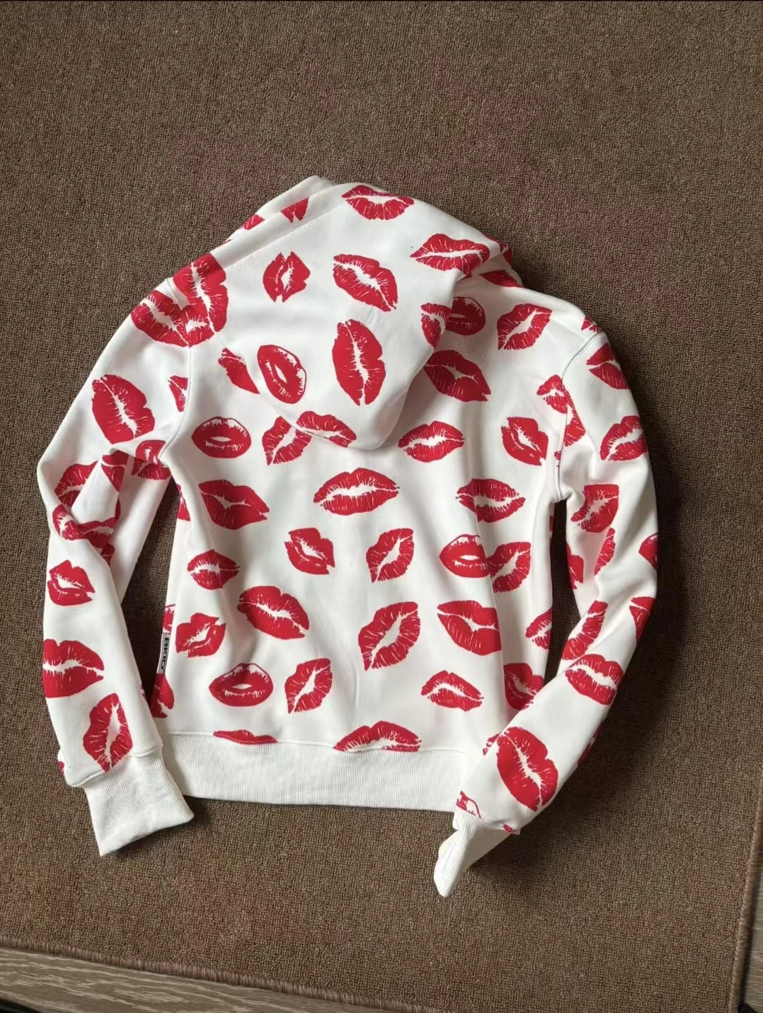 High Street Retro Red Lips Pattern Printed Short Zipper Hoodie Harajuku Punk Slimming Coat Autumn Winter Y2k Women Casual Hoodie