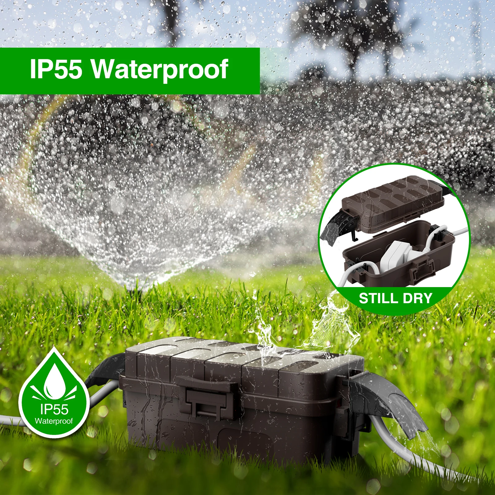 Extension Cord Cover 20.5x12.5x8cm Heavy-Duty Reinforced PP Detachable Port Covers Convex Lid Ideal For Holiday Decor Pool Pumps