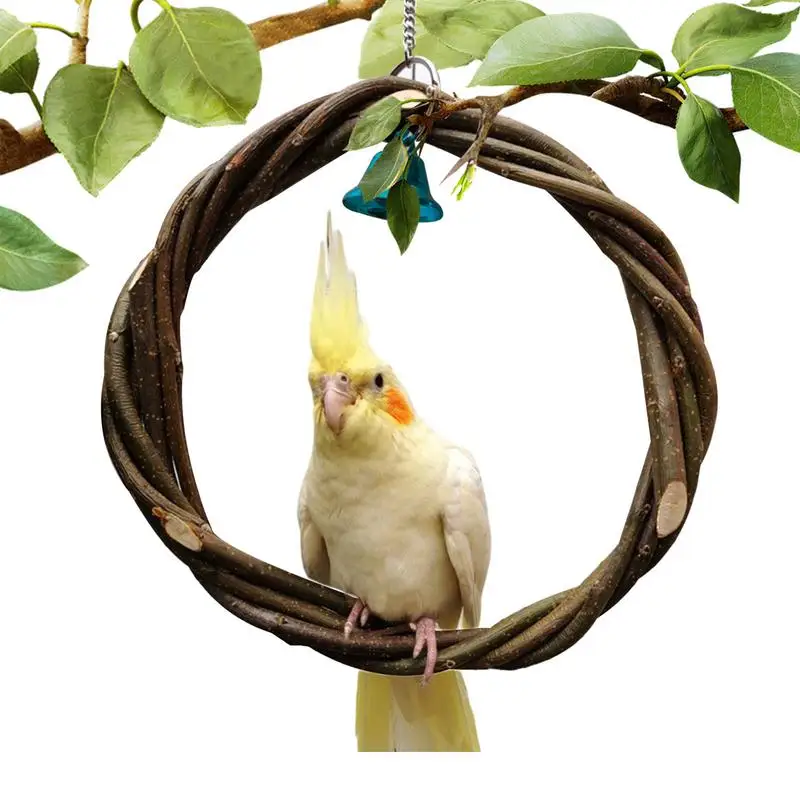 Bird Swing Perch Wooden Bird Perch Swing Toy With Bell Bird Toy Parrot Toy Chewing Standing Perch For Lovebirds Macaws Finches