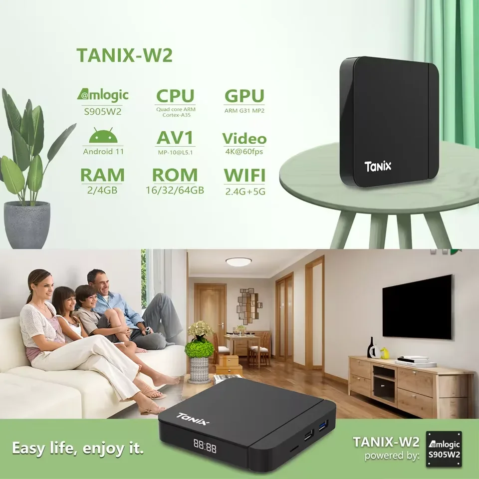 Tanix W2 Android 11 TV Box Amlogic S905W2 Media Player with Dual Wifi 4K HD Support 2.4G & 5G BT AV1 Set Top Box for IPTV