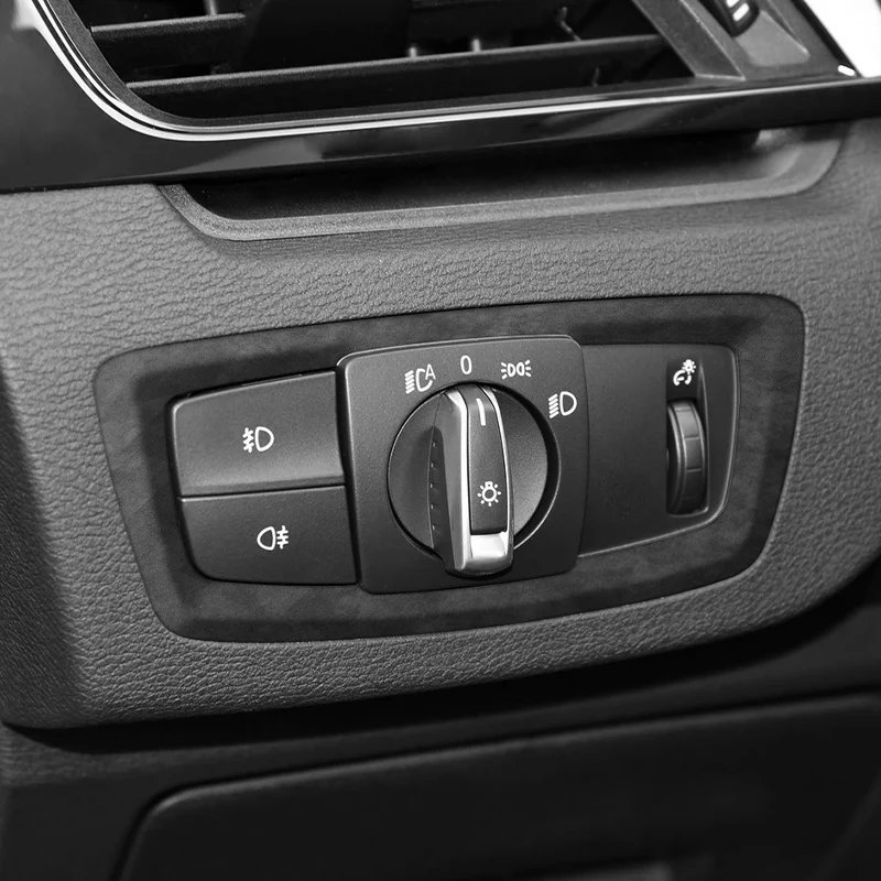 

Накладка-наклейка из алькантары для панели кнопок управления фарами BMW X1 F48 (2016-2022), защита от царапин, аксессуары для интерьера автомобиля