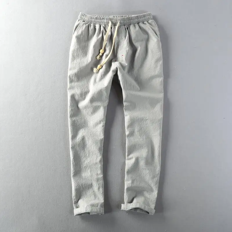 

Men's Straight Leg Cotton Crop Pants Thin Casual Trousers Comfortable mid Waist Straight Cut Daily Wear Neutral Style