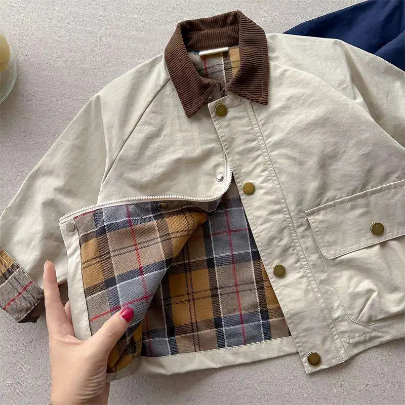 KIDCRKJ Frühling Herbst Kinder Jungen Jacke Kariert mit Taschen Langarm Kleinkind Jungen Oberbekleidung Mantel Kinder Jungen Jacke