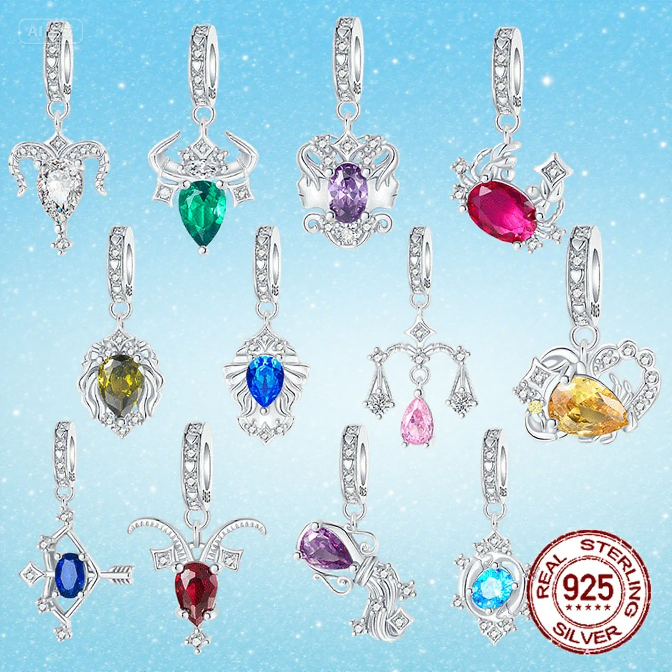 

925 Sterling Silver Star Zodiac Signs 12 Constellation Pendant Fit Original Bracelet Making for Woman Jewelry Fashion Pendant