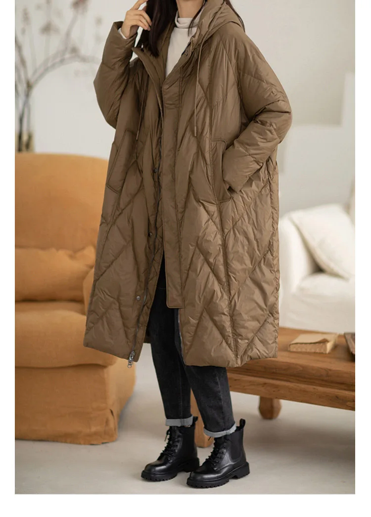 Schinteon Women 90% White Duck Down Long Jacket with Hood Casual Loose Over Size Winter Warm Outwear High Quality 2026 New