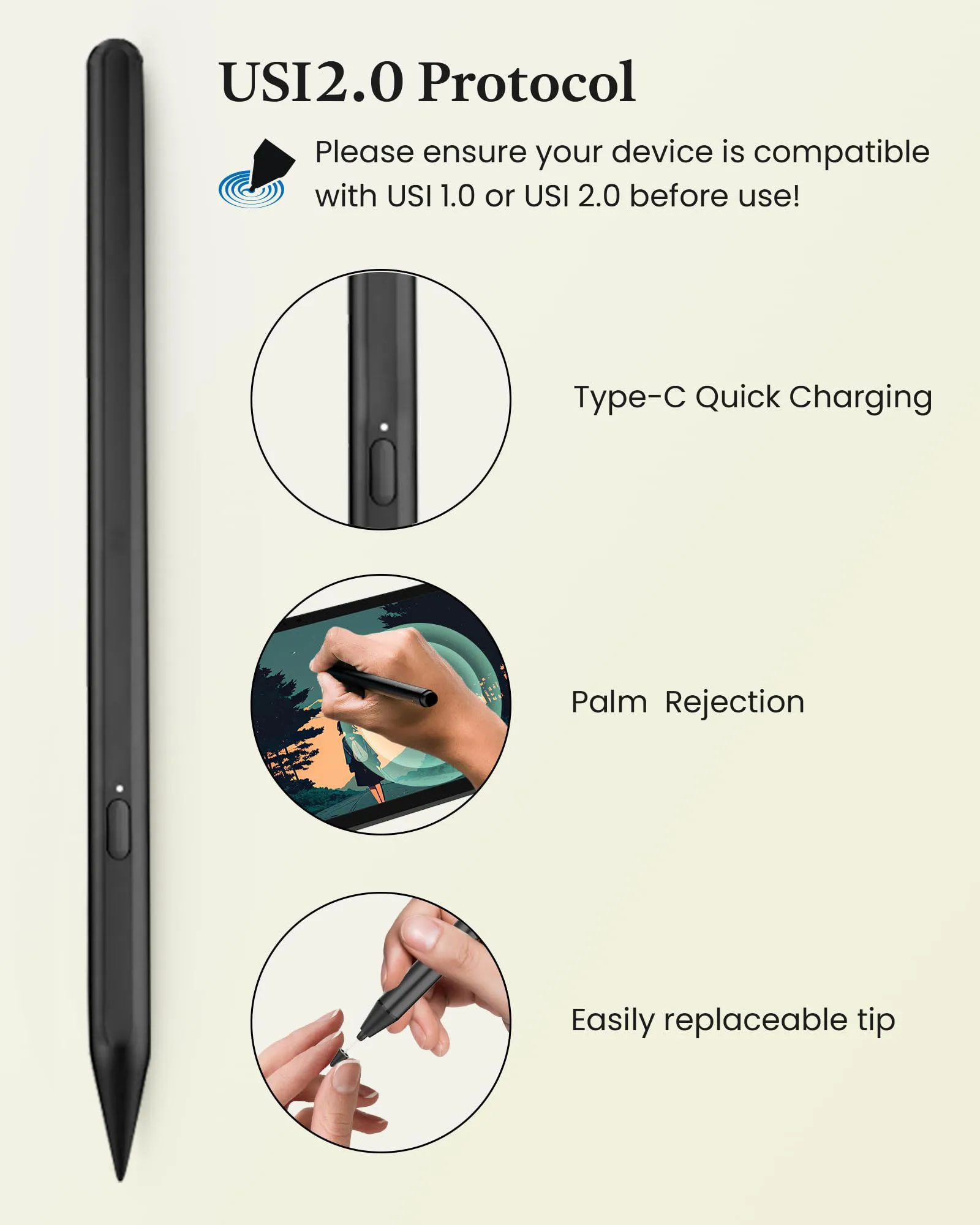 4096 USI 2.0 قلم لينوفو IdeaPad Chromebook Duet 3 (11 بوصة 2 في 1 قرص usi 2.0 قلم ستايلس