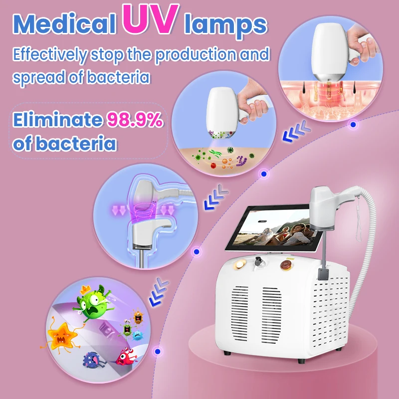 

New！ Hair Remove Machine UV Disinfection Function Best 755 1064 808 Diode Laser Cooling Painless Large Handle Nose Hair Gadget