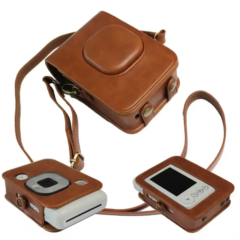 Vintage PU Leather Case Cover For Fujifilm Instax Mini LiPlay Camera Bag with Shoulder Strap Black Brown Color