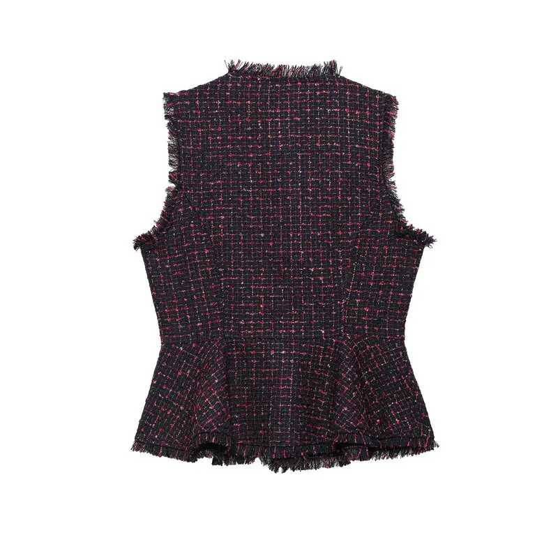 2026 Autumn New Women's Sleeveless round Neck Metal Color Thread Texture Frayed Vest Fashion Ladies' Jacket Outerwear