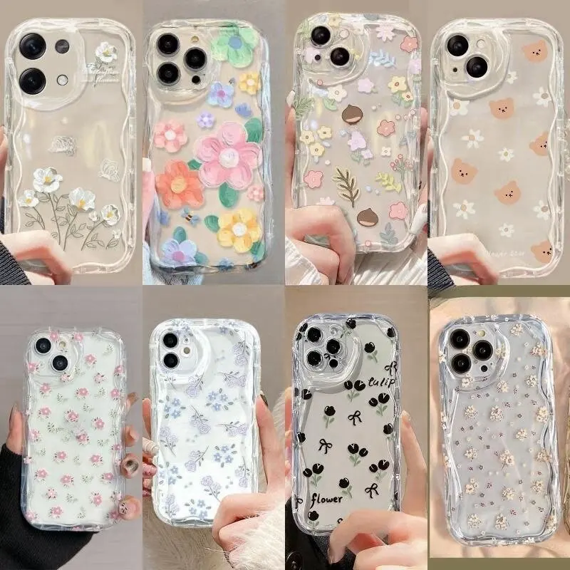 Funda de teléfono para Motorola Moto G84 Edge 50 Pro 50 Fusion Ultra G14 G24 G34 G22 G15 E13 funda tulipán flores pequeñas Floral transparente