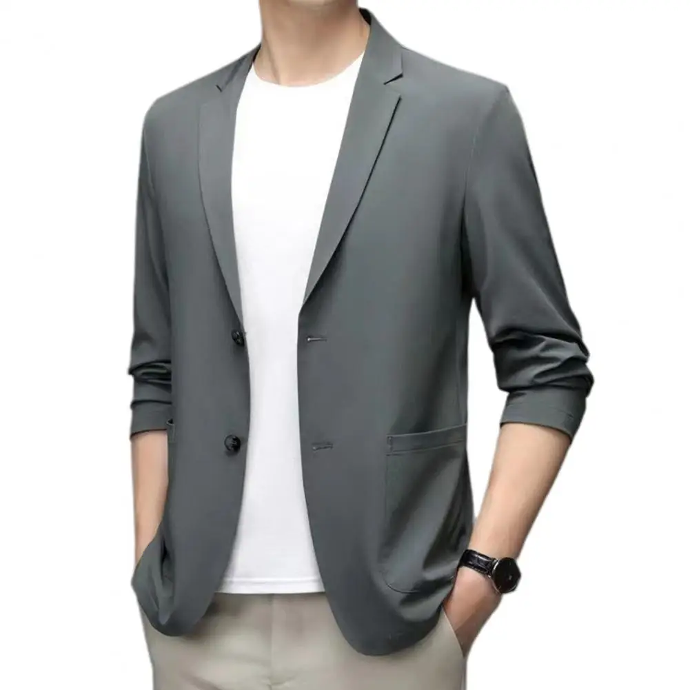 Men Business Jacket Stylish Lapel Business Coat Formal Suit Jacket for Men with Double Buttons Long Sleeves Men Work Jacket