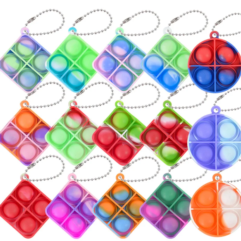 10pcs Rainbow Heart Pop Fidget Toys Bubble Keychains Sensory Reliver Stress Toys Birthday Party Kids Favors Gifts Pinata Filler